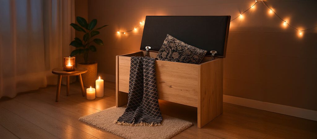 geöffnete Bettzeugtruhe