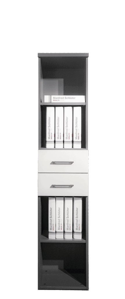 Büromöbelschrank 5 ordnerhoehen schmale Variante offen