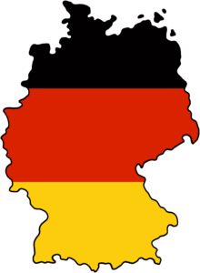 Umrisse von Deutschland mit schwarz rot gold gefüllt