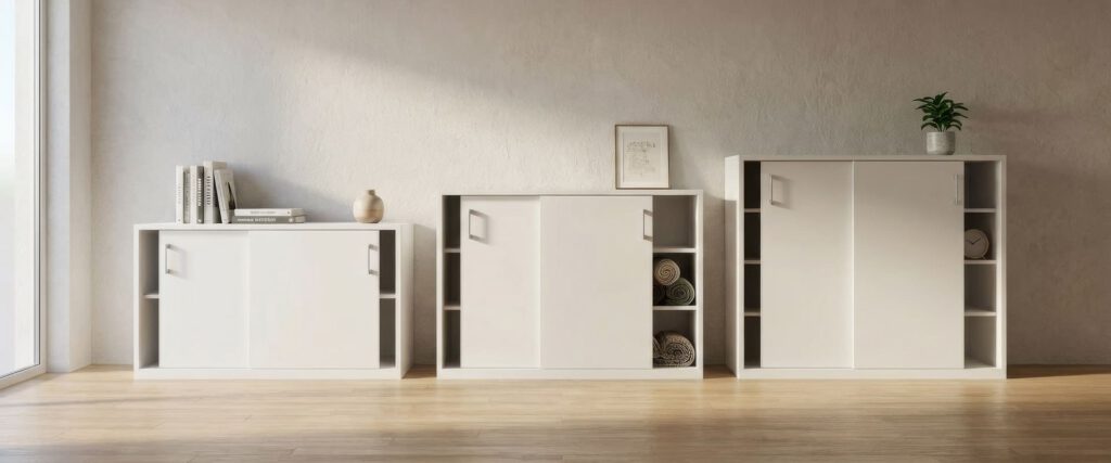 Höhenraster Schiebetürenkommoden halb geöffnet