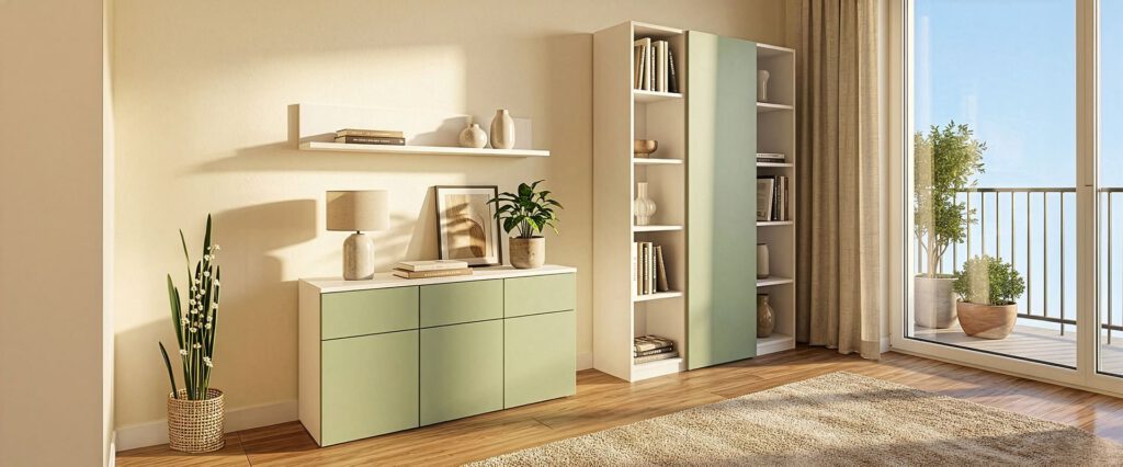 Sideboard mit Hängeregal und Wohnelementen