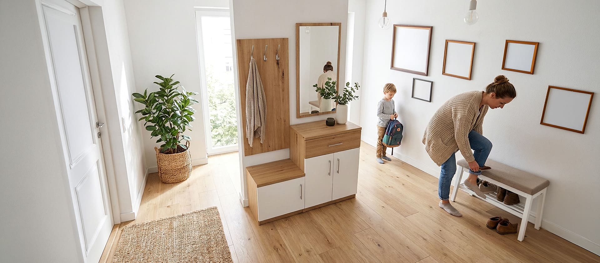 Garderobenmöbel in Artisan Eiche mit weiß Dekor